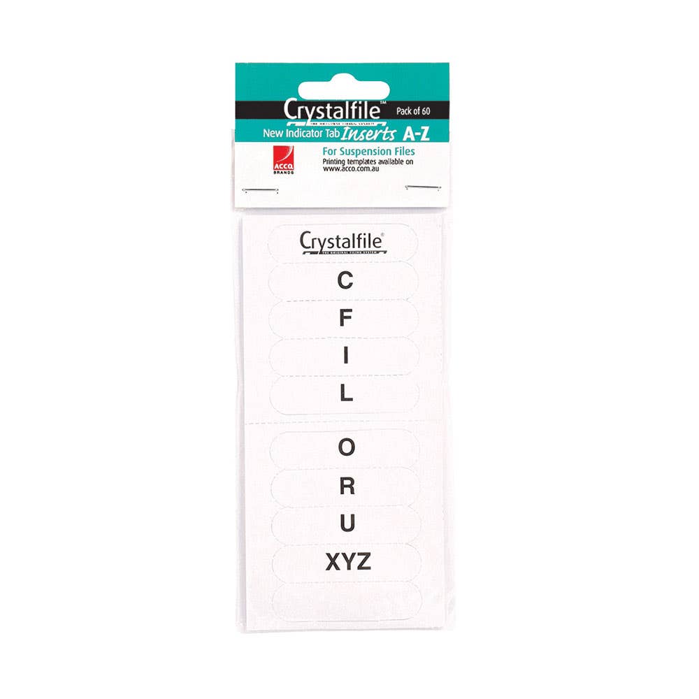 Crystalfile Indicator Tab Inserts A-Z White Pack 60 140011110 36886