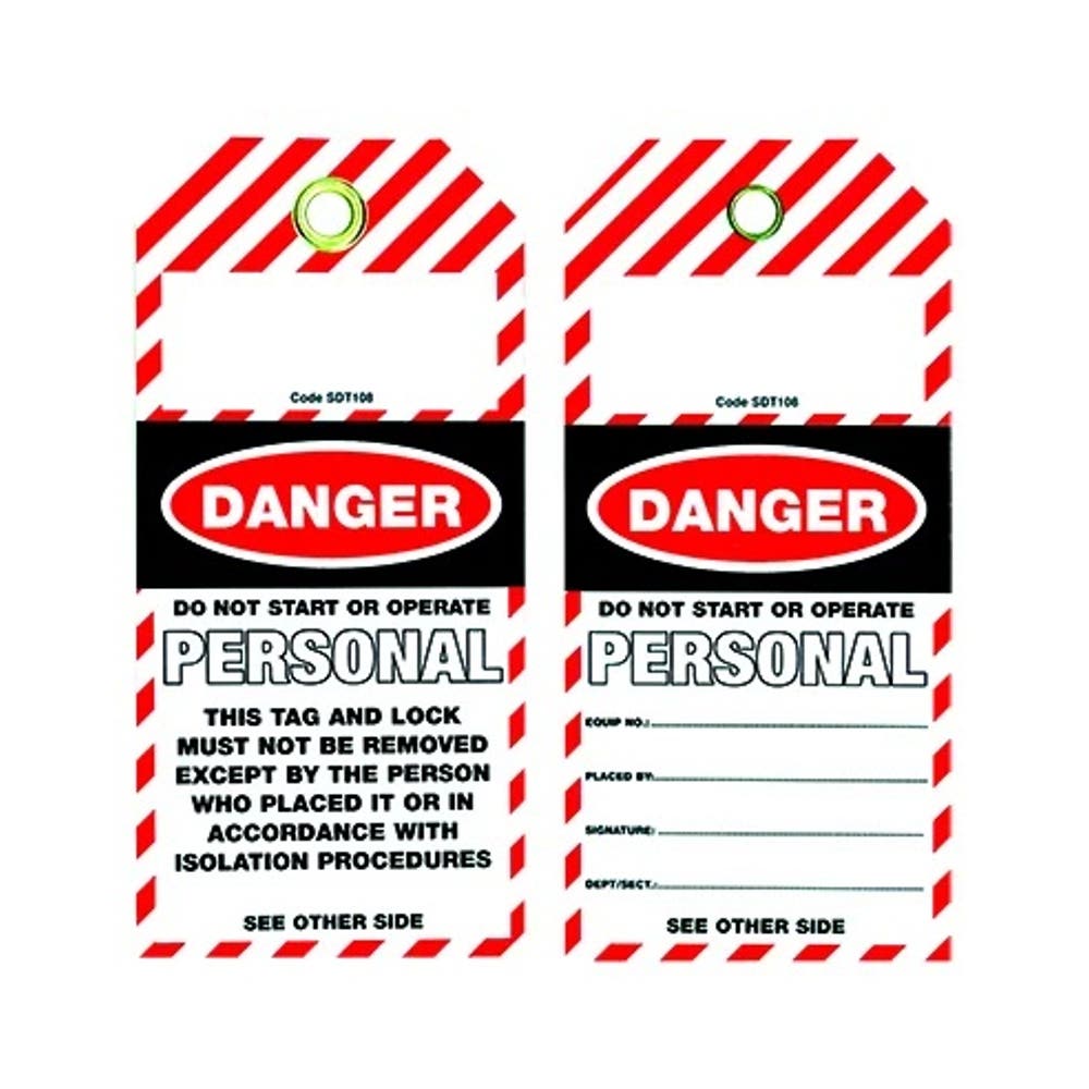 Tag PERSONAL DANGER Red/Black/White 80mm X 160mm Pk 25_505618_TDT108TP