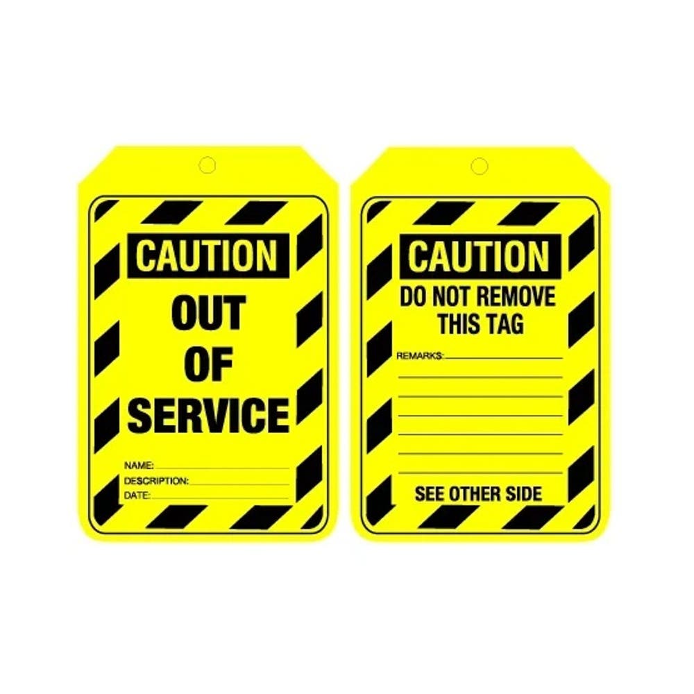 Tag CAUTION OUT OF SERVICE Yellow/Black 90 X 140mm Pk 100_251798_123464/3