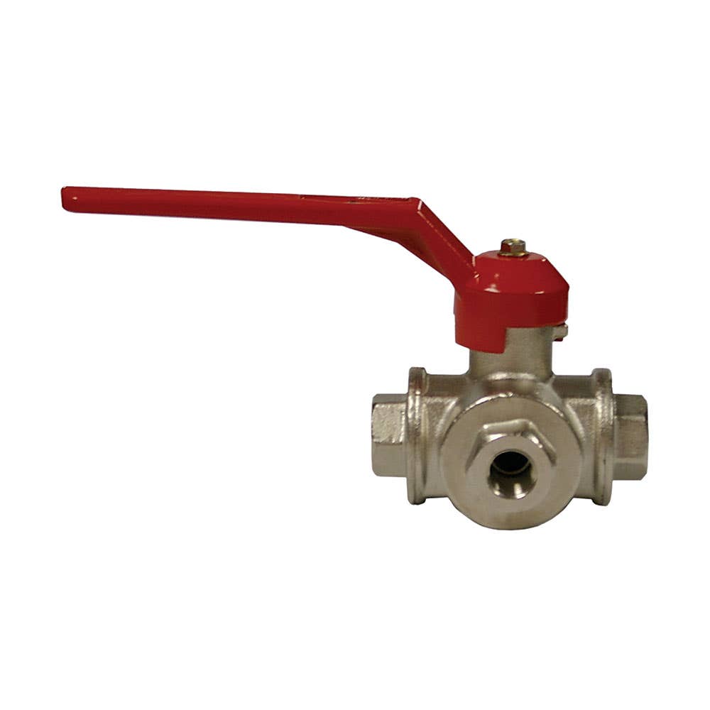 Ball Valve Brass 3 Way 2 Piece T-Port BSPT (1) 25mm 2717010 BBV3WT025
