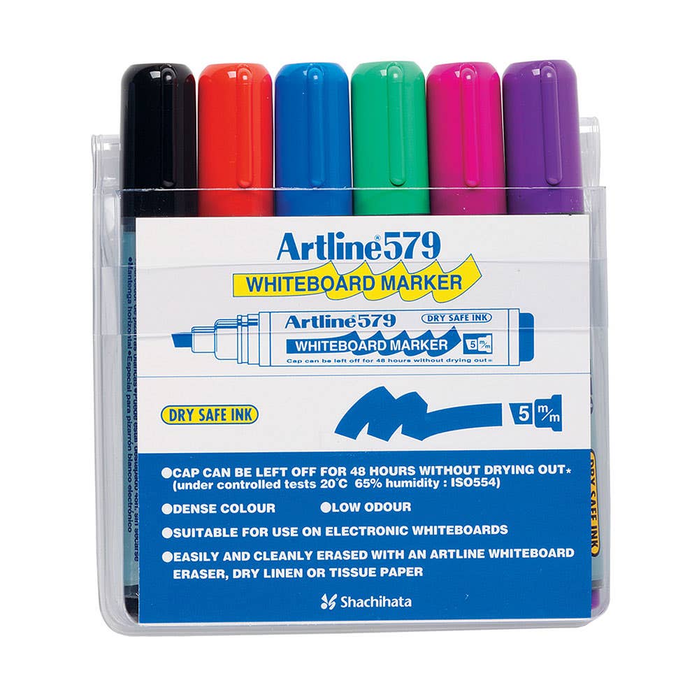 Artline 579 Whiteboard Marker Chisel Tip Assorted Colours 6 Pack 430525 157946