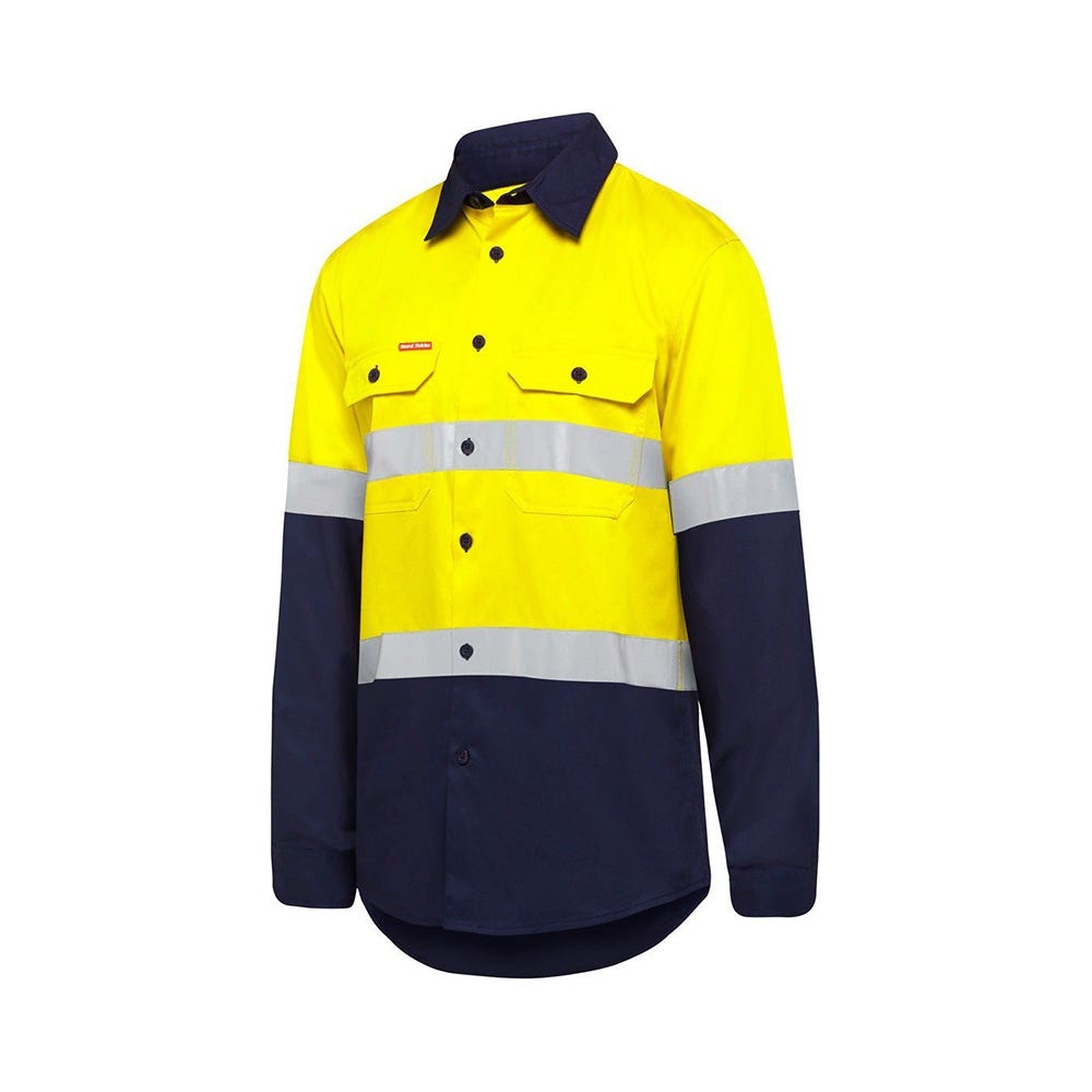 Shirt L/S Cotton 145gsm 3M Tape 2XL Hi Vis Yellow/Navy Yakka 510015 Y07940-YN-2XL