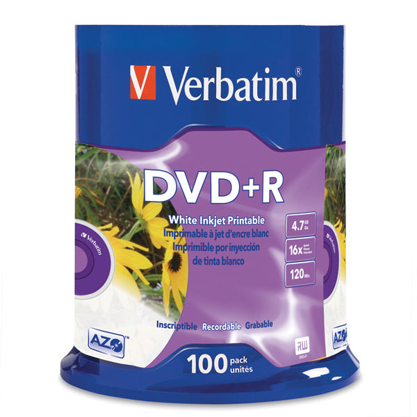 Verbatim 95148 Dvd+R 4.7Gb 95145 Inkjet Printable White Spindle 100'S_25405300_95145