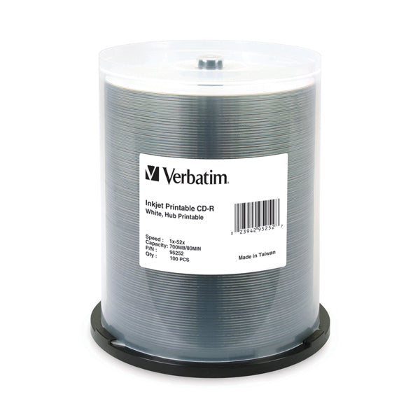 Verbatim CD-R 80 Minute 52 X 700mb White Wide Print Pack 100_40129300_95252