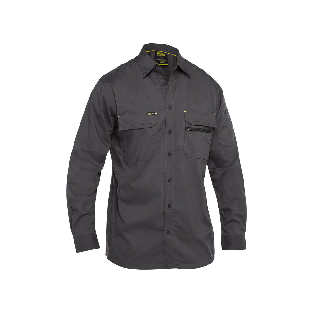 Shirt L/S 140gsm Poly/Cotton Stretch Vented S Charcoal BS6490 Bisley_40039159_BS6490_BCCGS