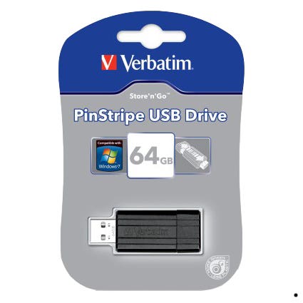 Verbatim USB 49065 Store N Go Pin Strip 2.0 Drive 64GB Black 1025222 49065