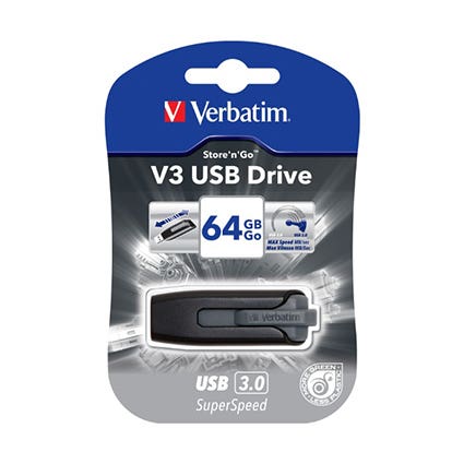 Verbatim Usb 49174 Store N Go 3.0 Drive V3 64Gb Grey 1025223 49174