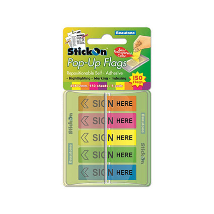 Beautone Flags Stick On Pop Up Sign Here 150 Flags 45 X 12mm 5 Ass Colours_1000041_30692