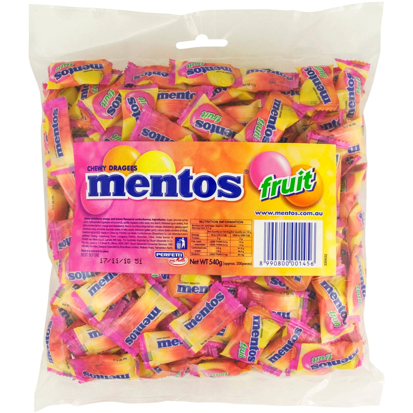 Mentos Fruit Pillow Pack 200 Pieces 540G 1000812 34850