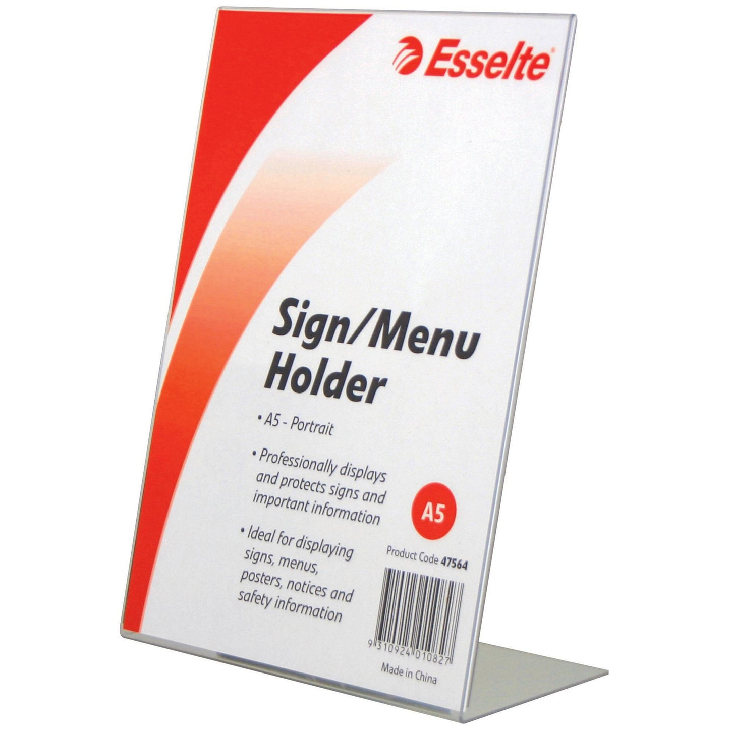 Esselte Sign Menu Holder 47564 A5 Slanted Portrait Desktop Clear_1004339_47564