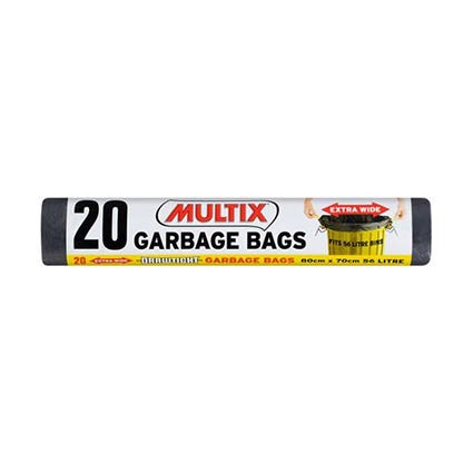 Multix Garbage Bags Drawtight Extra Wide Roll 8x7cm 56L Black Pack 20 1008802 49347