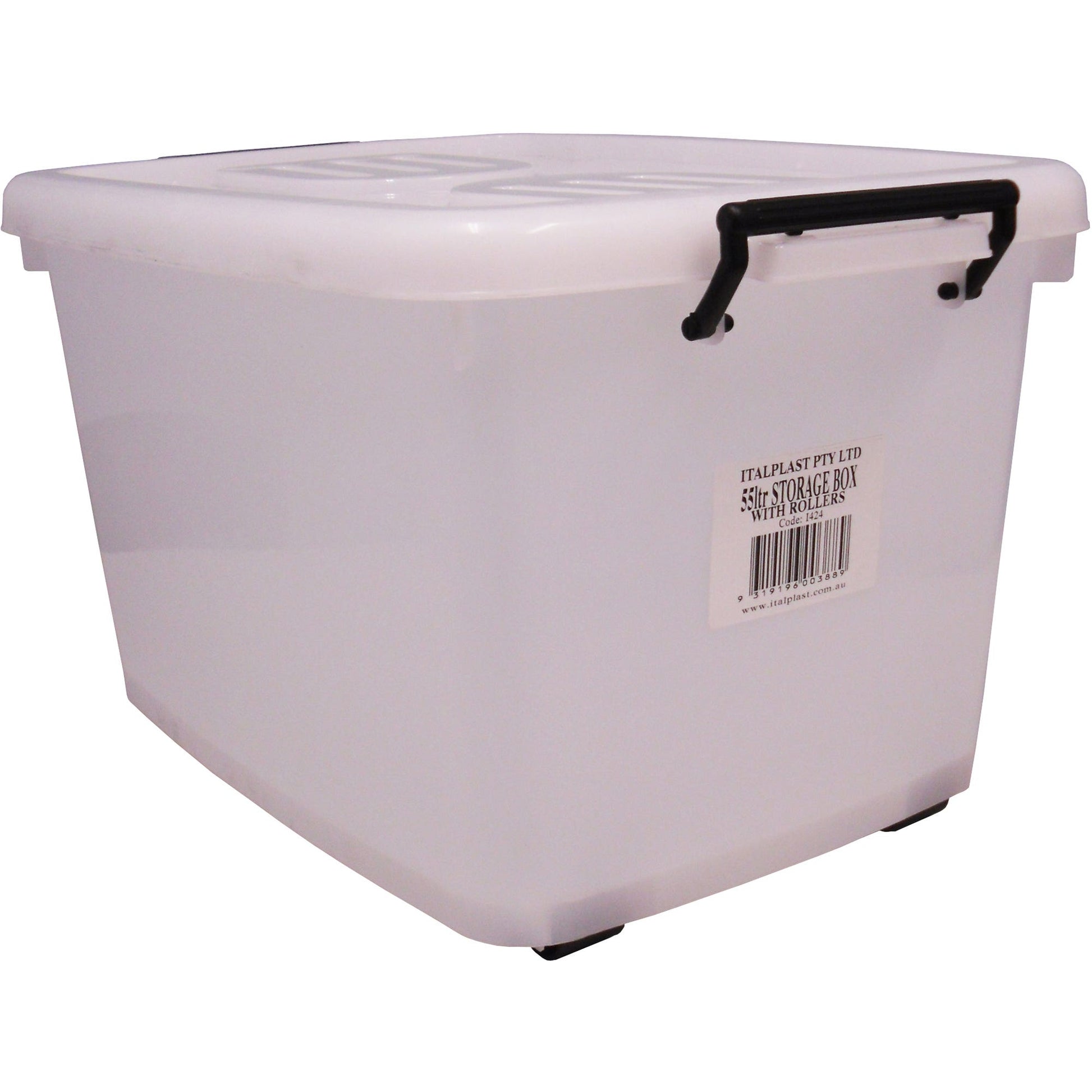 Italplast Storage Box With Lid And Rollers 585 X 420 X 335mm Clear 55 Litre 1010745 24706