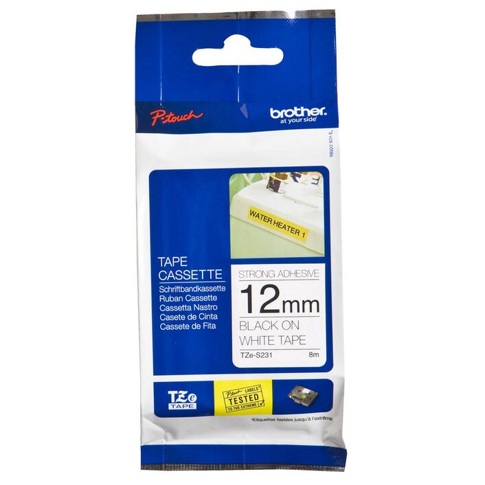 Brother Labelling TZE-S231 Tape Strong Adhesive Black/White 12mm_1010831_TZE-S231