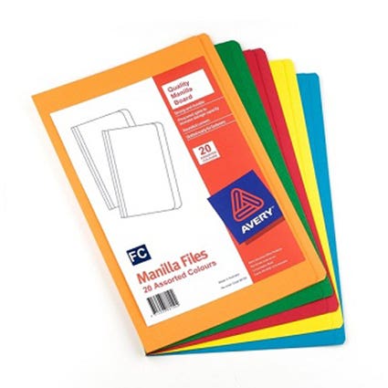 Avery Manilla Folder Foolscap Assorted Colours Pack 20 1011257 26473