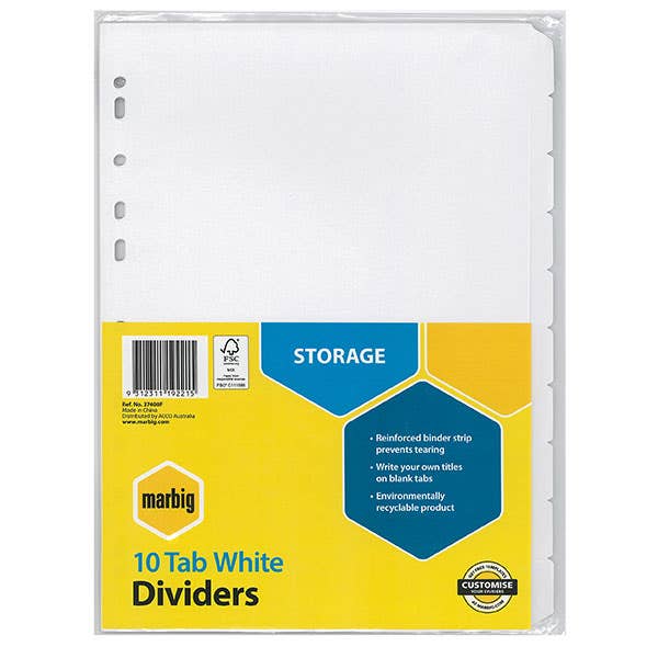 Divider 10 Tab Manilla A4 White 1012315 37400F