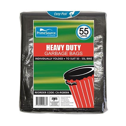 Primesource Heavy Duty Garbage Bags 55L Black Pack 50 1019447 HDB56LB