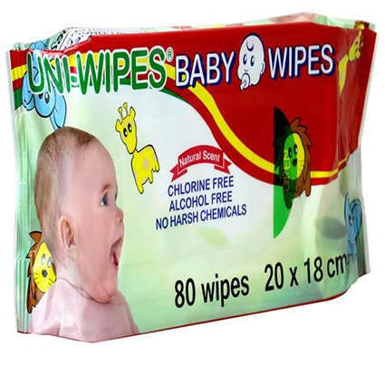 Universal Baby Wipes Natural Scent 20 Packs 80 Wipes 20X18cm White Pack 80 1038546 BABYWIPRF80C-20