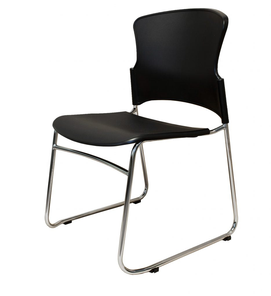 Zing Black Plastic Seat/ Back Sled Base Stackable Chair_1042532_ZING