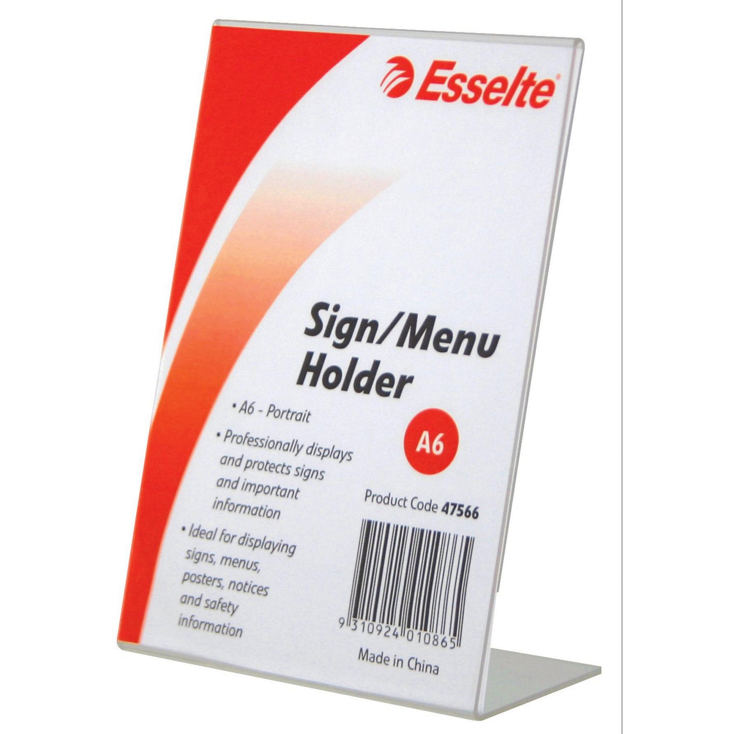 Esselte Sign Menu Holder 47566 A6 Slanted Portrait Desktop Clear_1044026_47566