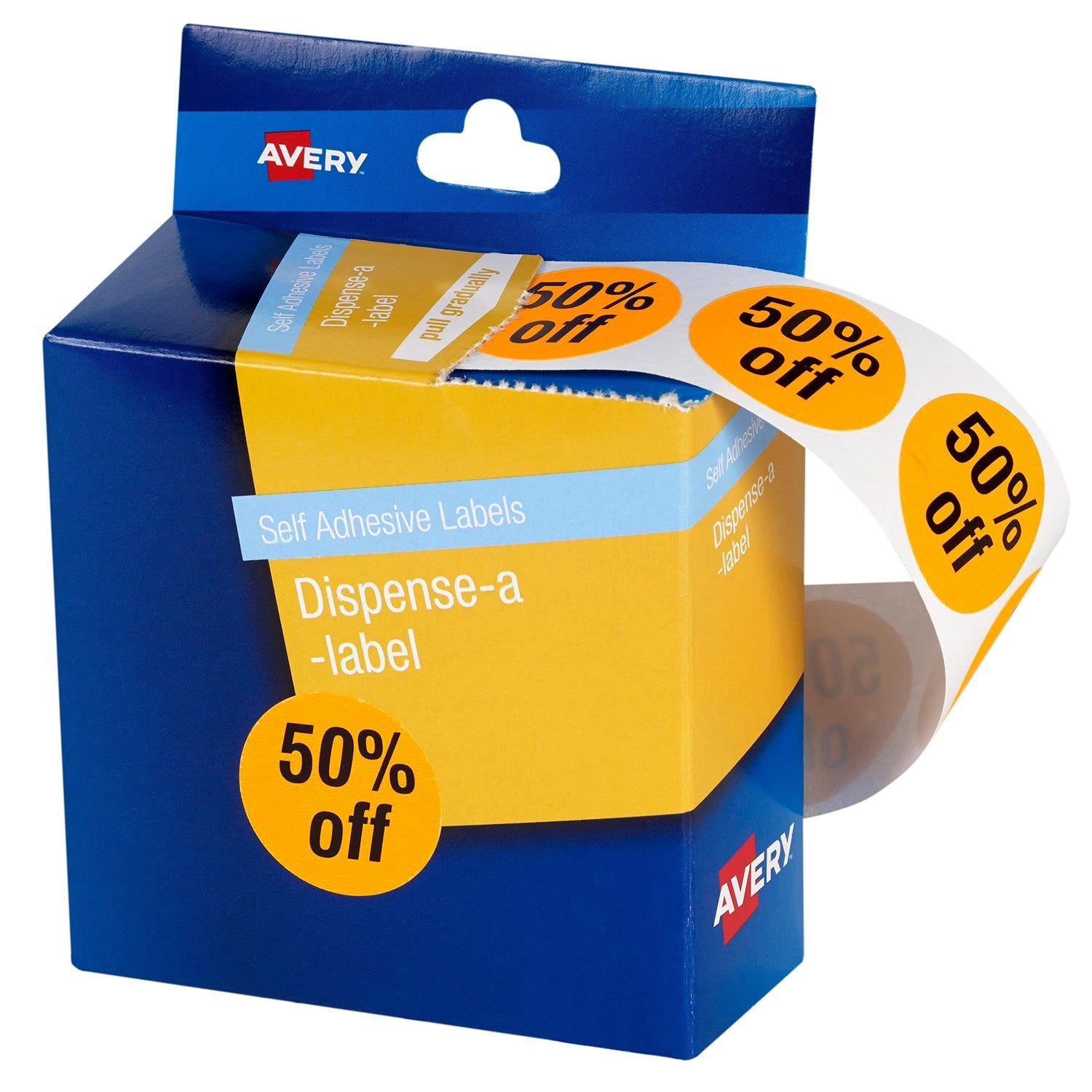 Avery 50% Off Dispenser Labels 24mm Round Removable Orange 500_1044104_33879