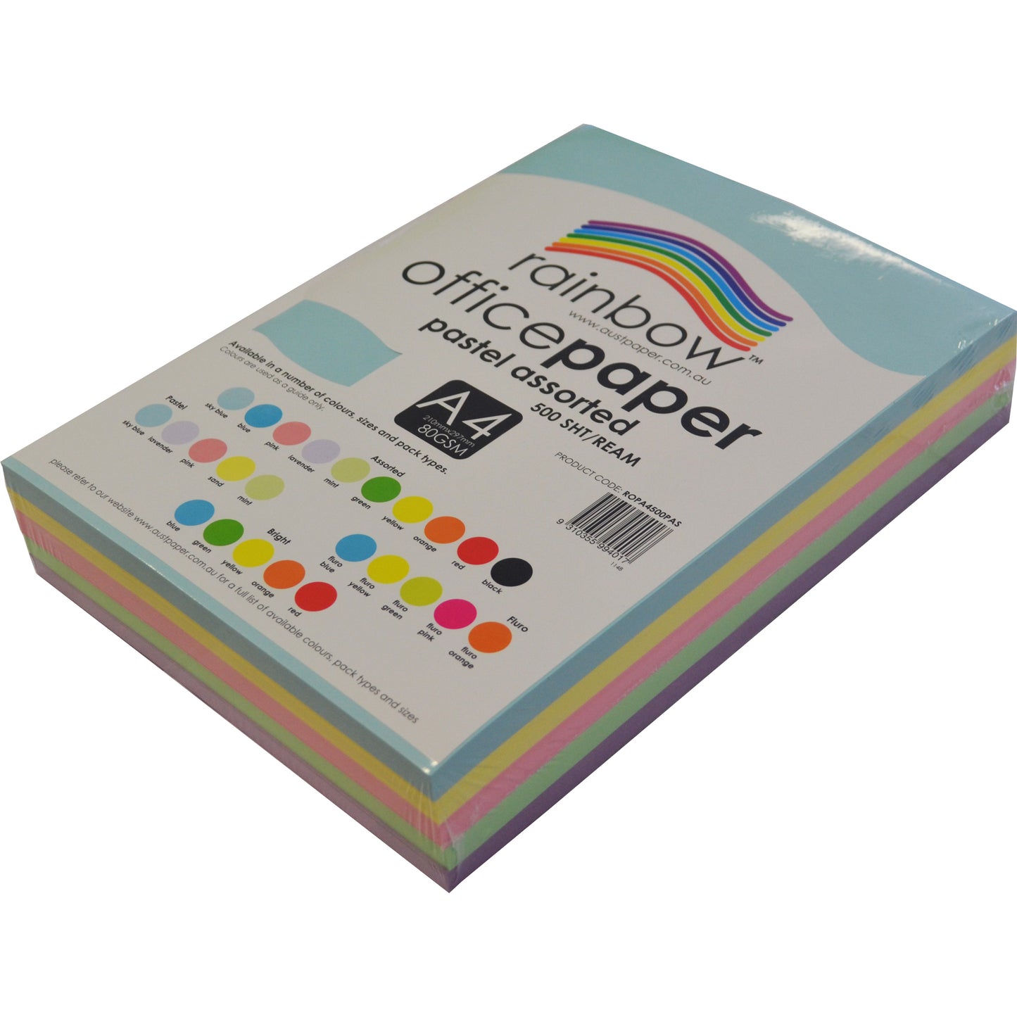 Rainbow Paper A4 80Gsm 5 Pastel Assorted Colours_1044718_ROPA4500PAS