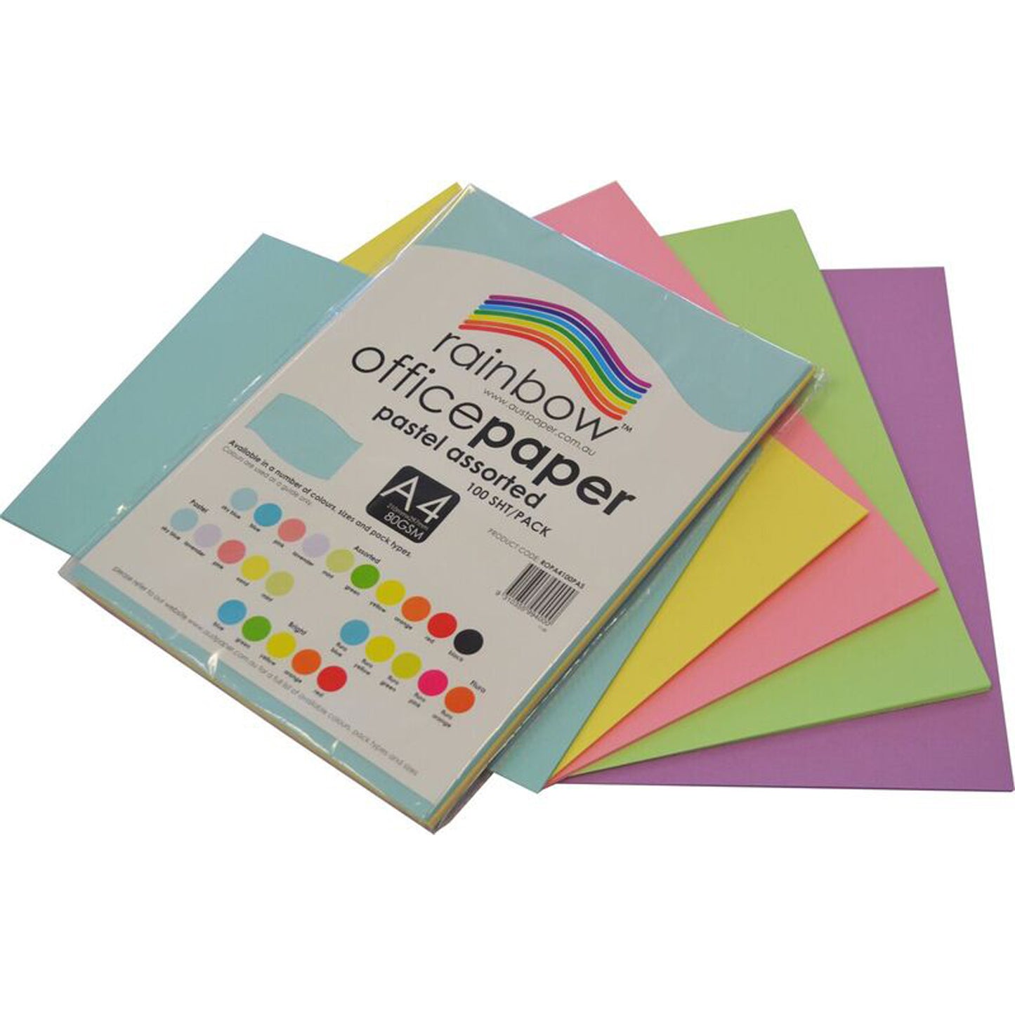 Rainbow Paper A4 80Gsm Pastel Assorted Colours_1044721_39884