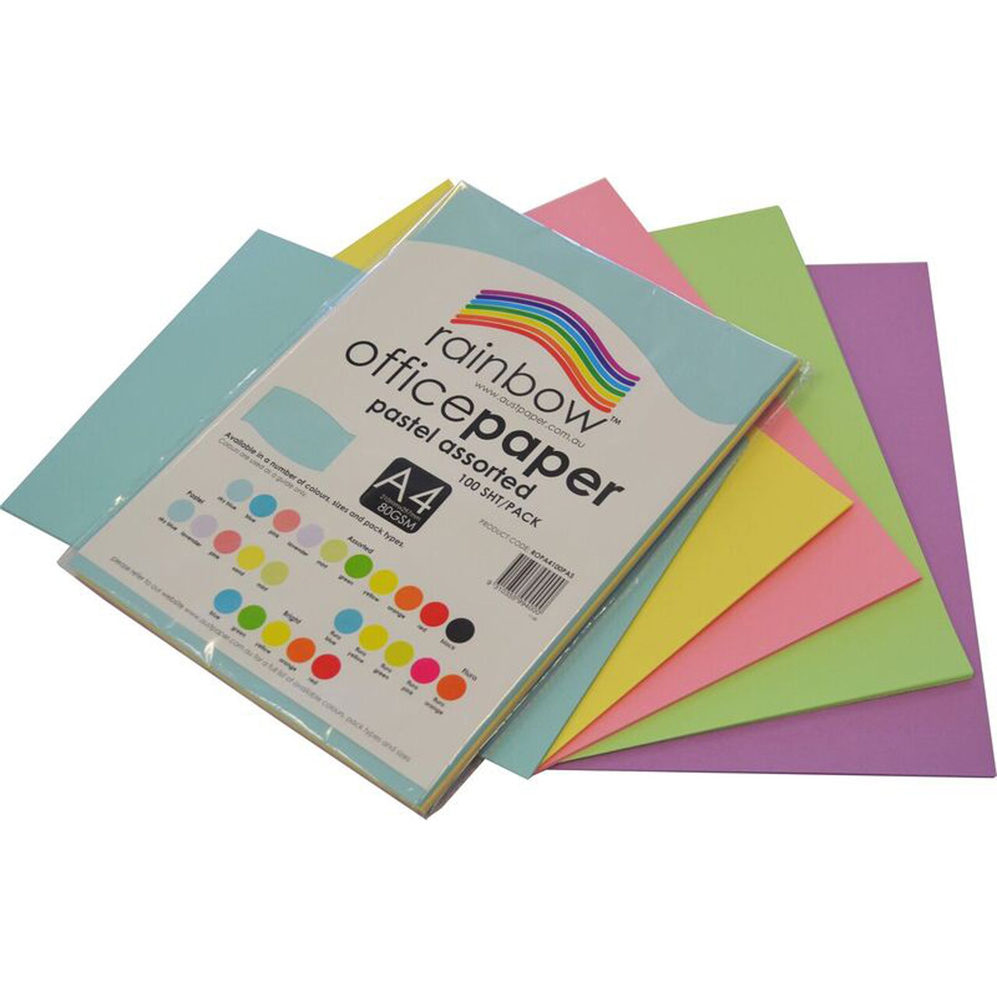 Rainbow Paper A4 80Gsm Pastel Assorted Colours_1044721_39884