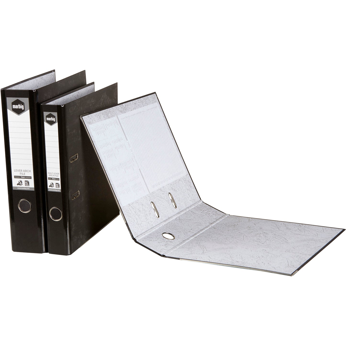 Marbig Binder Lever Arch Foolscap Reinforced Spine Black Mottle_1045000_63075M