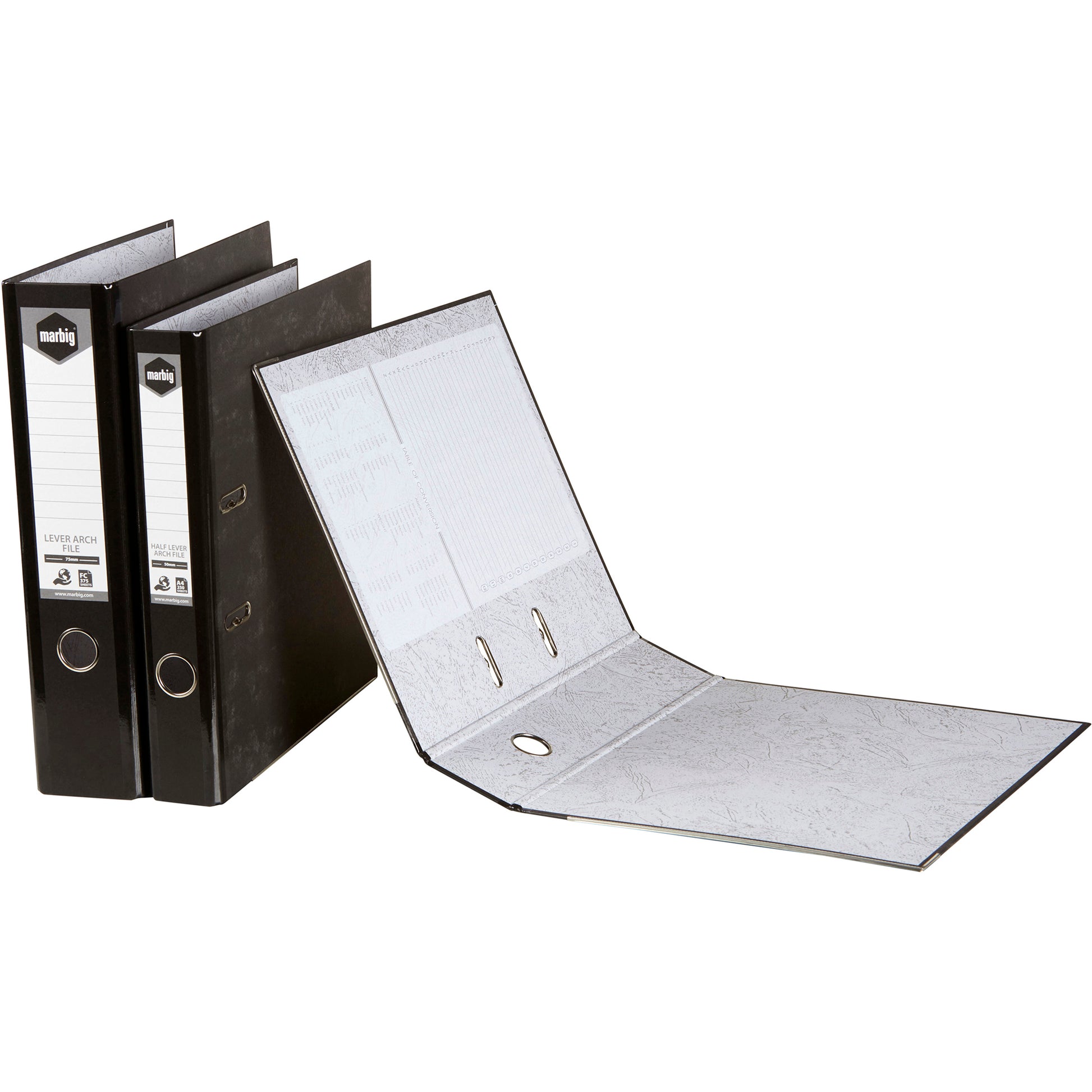 Marbig Binder Lever Arch Foolscap Reinforced Spine Black Mottle_1045000_63075M