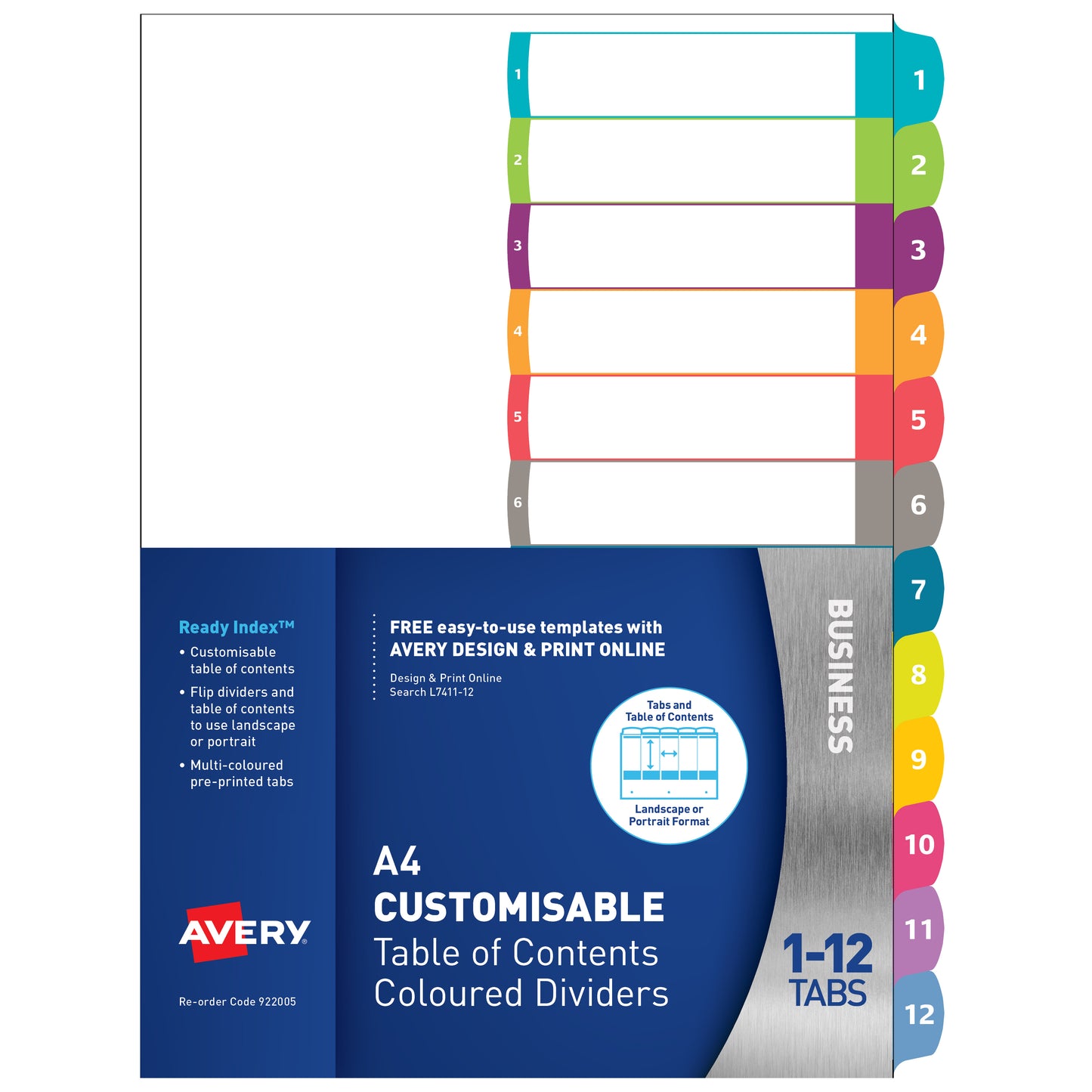 Avery 922005 Sw L7411-12 Dividers Customisable Table Of Contents Brights_1045008_922005