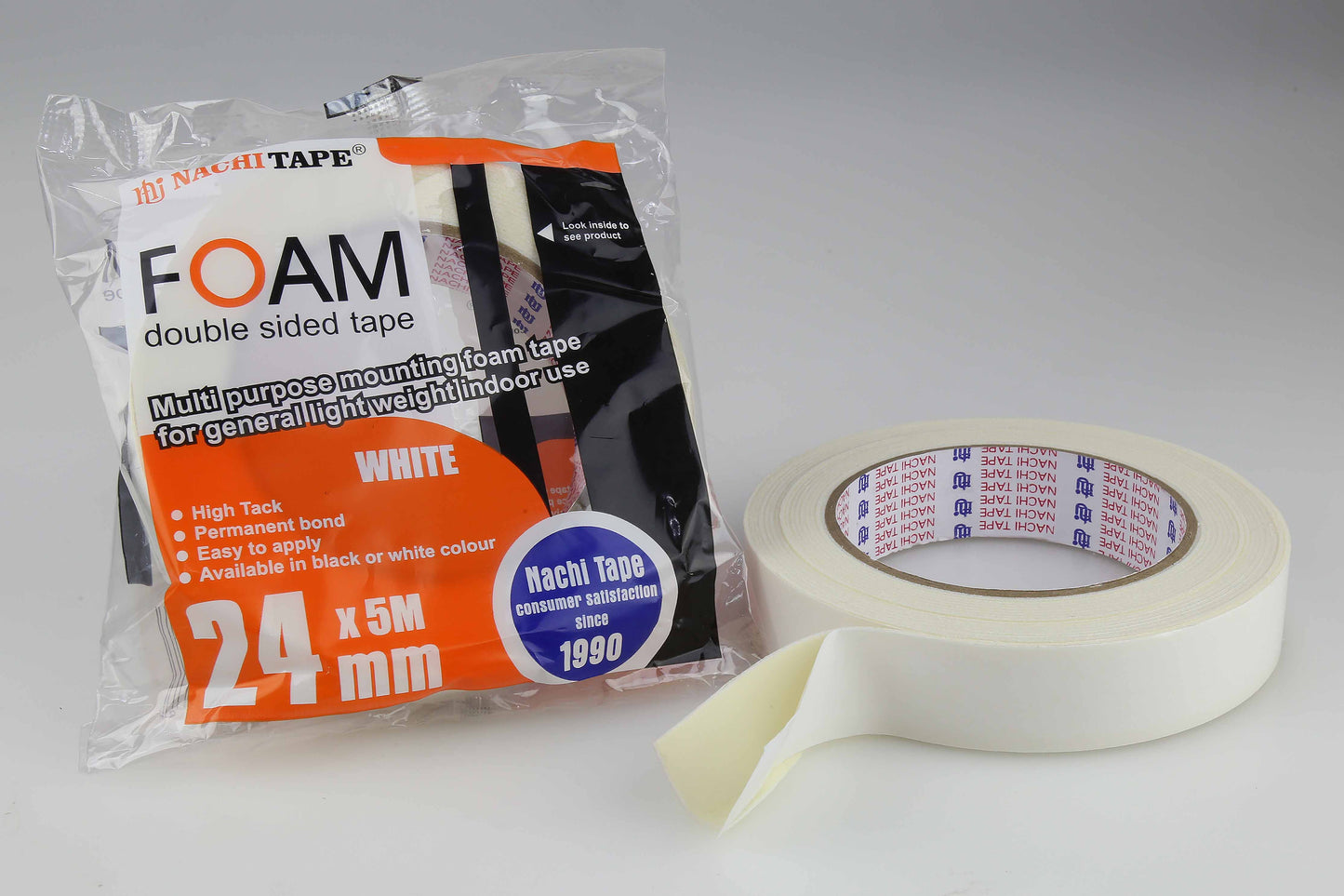 Nachi Double Sided Foam Mounting Tape Indoor 24mmx5M White 1045065 4870