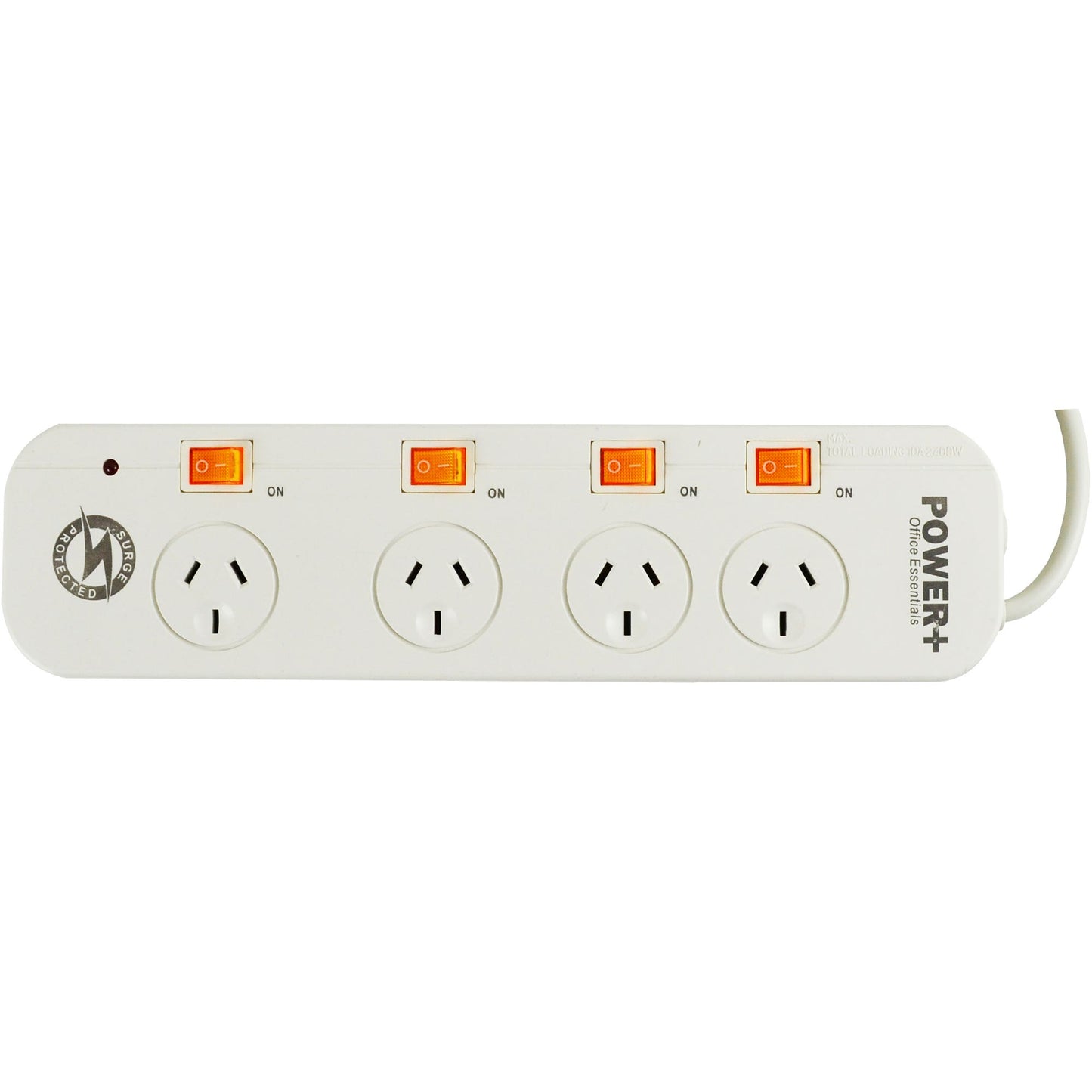 Italplast 4 Outlet Power Board Individual Switches Surge Overload White 1045362 30764