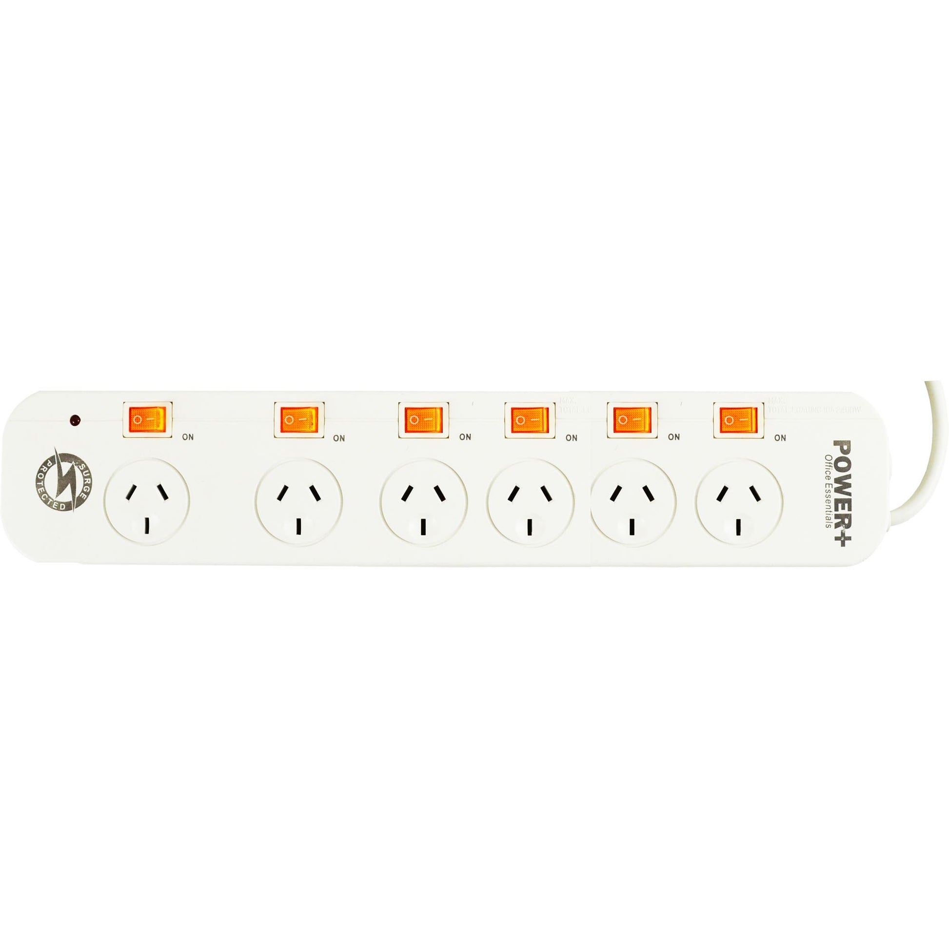 Itaplast 6 Outlet Power Board With Individual Switches Overload White 1045364 30768