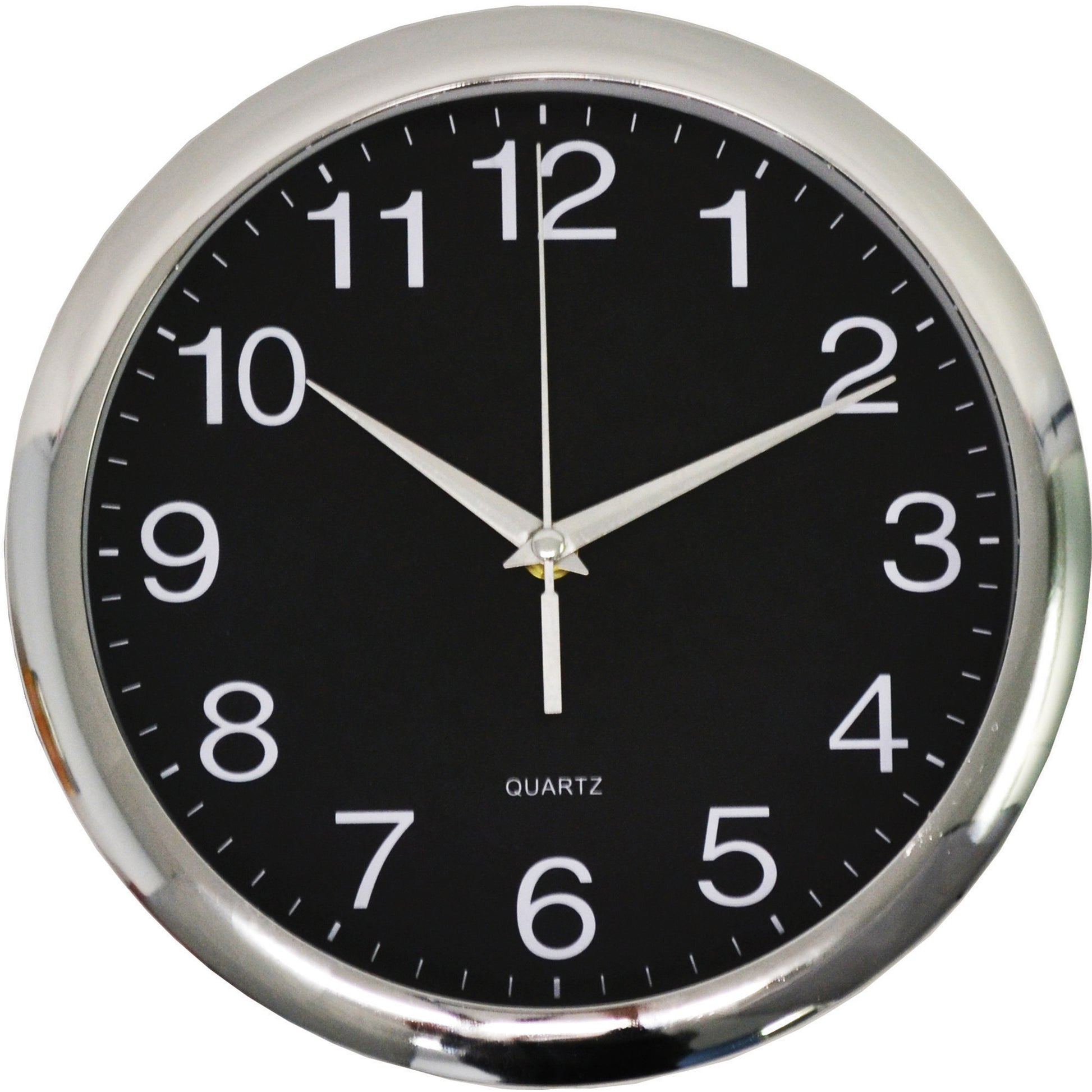 Italplast Wall Clock 30cm Chrome Trim Black Face_1045517_17490