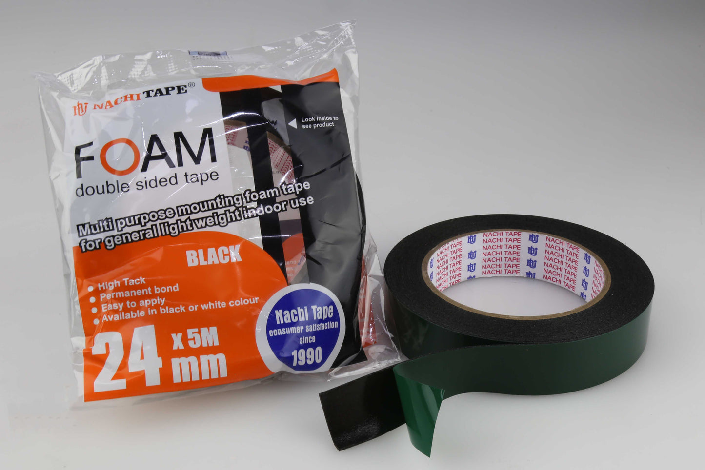 Nachi Double Sided Foam Mounting Tape Indoor 24mmx5M Black 1046805 4871