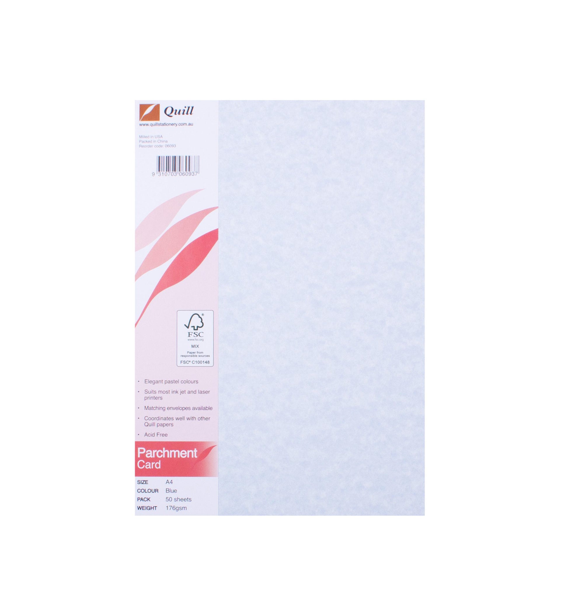 Quill Parchment Card A4 176Gsm Blue Pack 50_1047786_6196