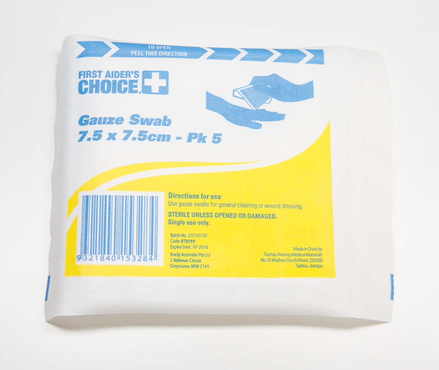 First Aider'S Choice Gauze Swab 75mmx75mm Pack 5 1048275 854111
