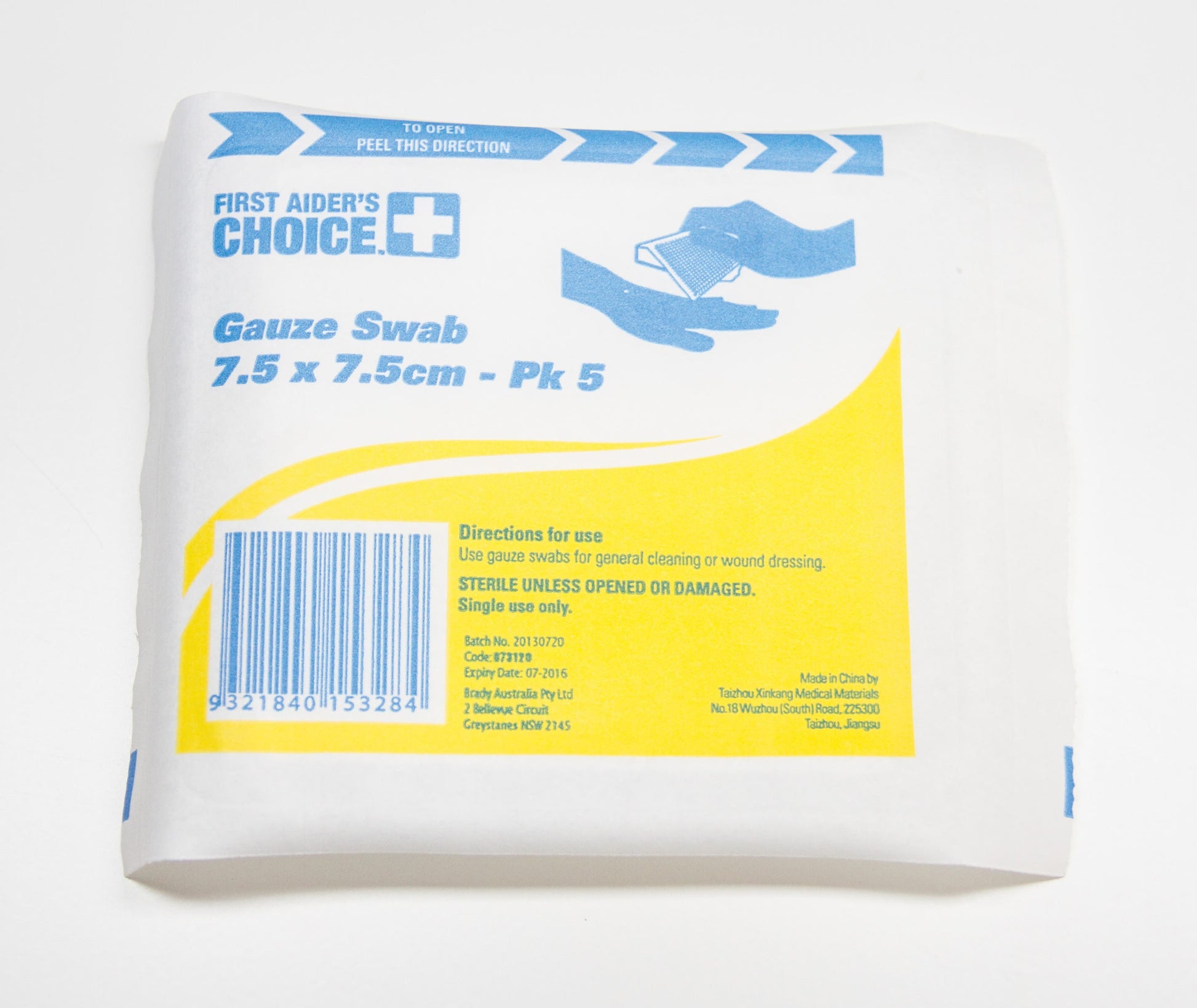 First Aider'S Choice Gauze Swab 75mmx75mm Pack 5 1048275 854111