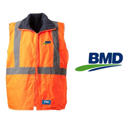 Bmd - Reversible Vest With Reflective Tape Orange Orange/Navy Tv1915T5 Size 9026112_9026112_TV1915T5