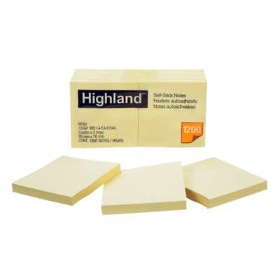 Highland Post It Notes 76X76mm Yellow Pk12 1050593 26034 NLA