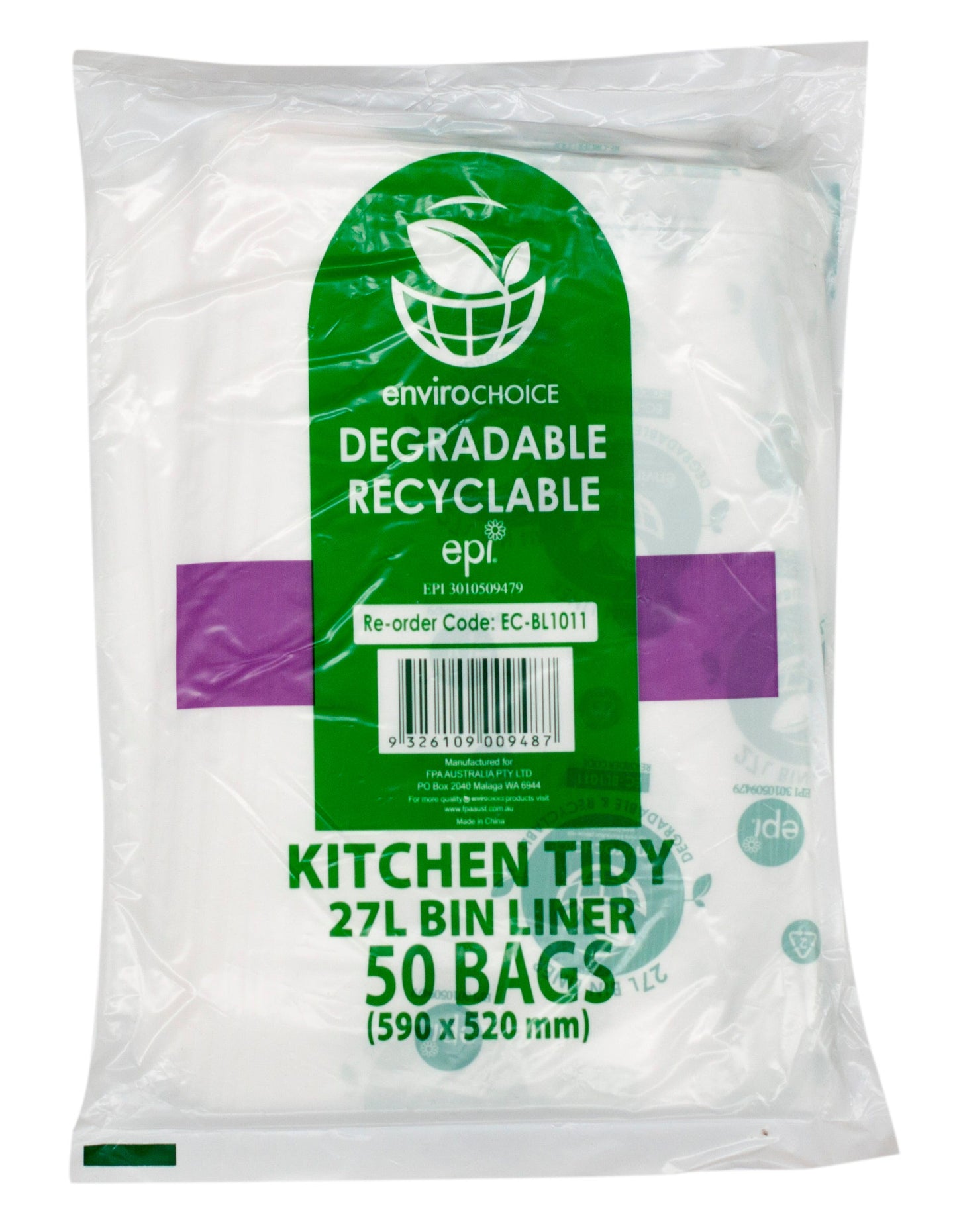 Envirochoice Bin Liner Kitchen Biodegradeable 27 Litre Clear Pk50 1053272 EC-BL1011