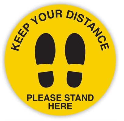 Durus Social Distance Floor Decal Circular Shoe 350mm Dia Black On Yellow_1055472_400143732
