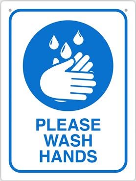 Durus Please Wash Hands Wall Sign Rectangle 225X300mm Blue On White_1055485_400143735