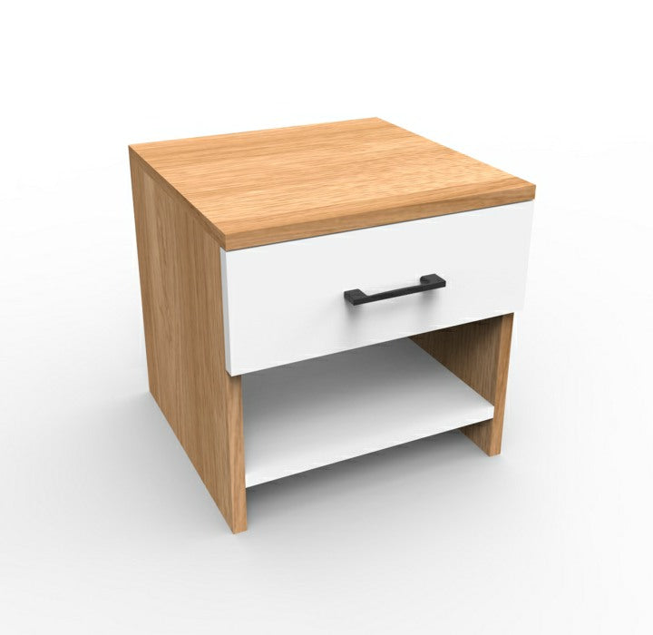 Bedside Table 450mmh X 400mmw X 400mmd 1 Shelf 1 Draw Euro Oak / Arctic Whi_1056478_BEDT-EOAW-ST