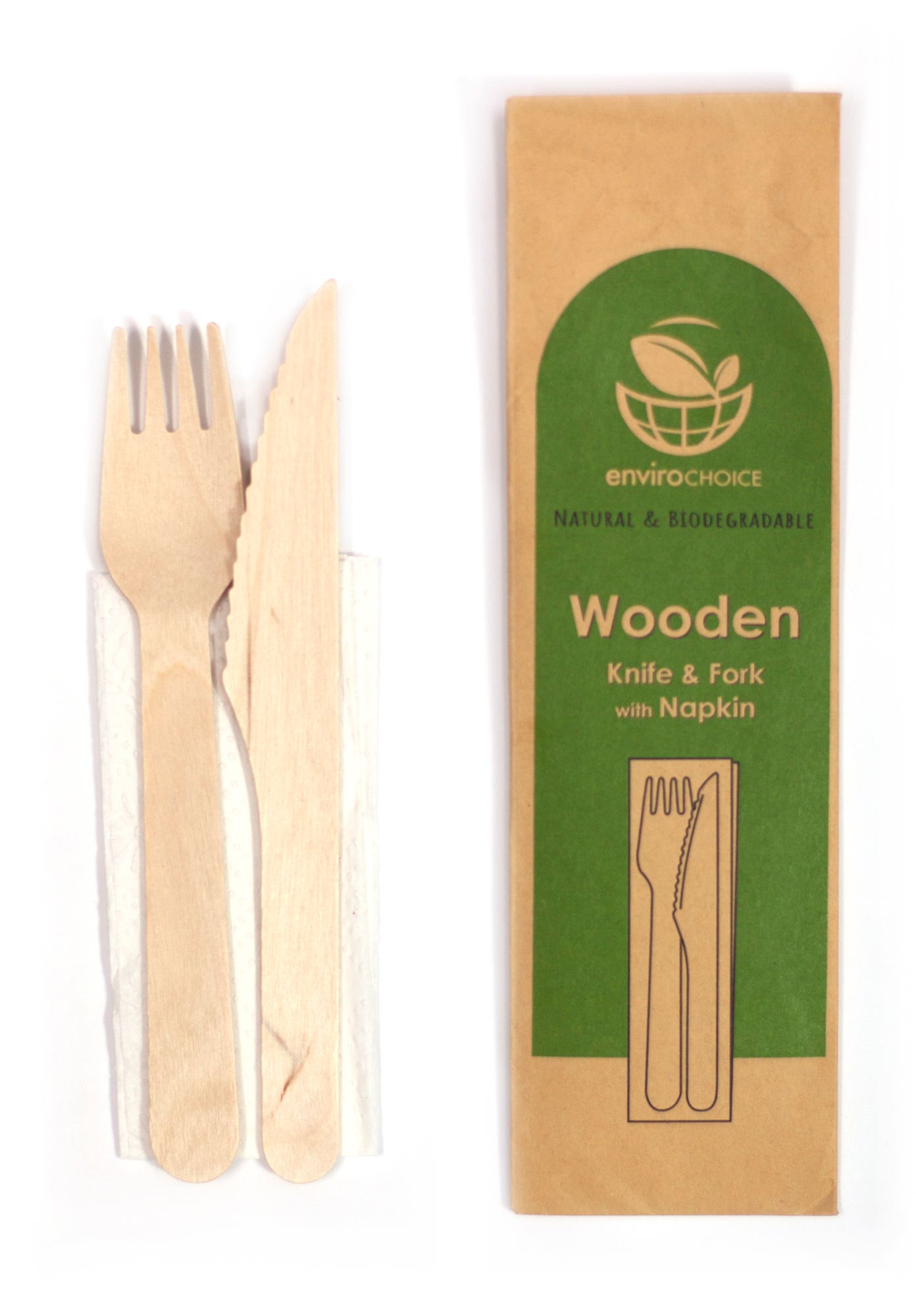Envirochoice Wooden Cultery Set Knife Fork Napkin (Ctn 400) 1057096 HY-KFN