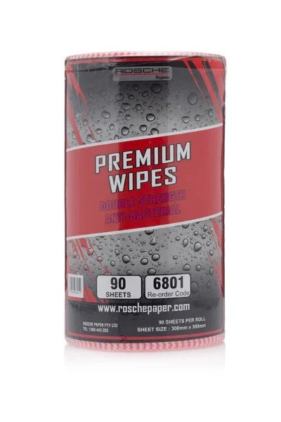 Rosche Premium Wipes Red 90 Sheet Roll 6801 300x500mm_1057371_6801