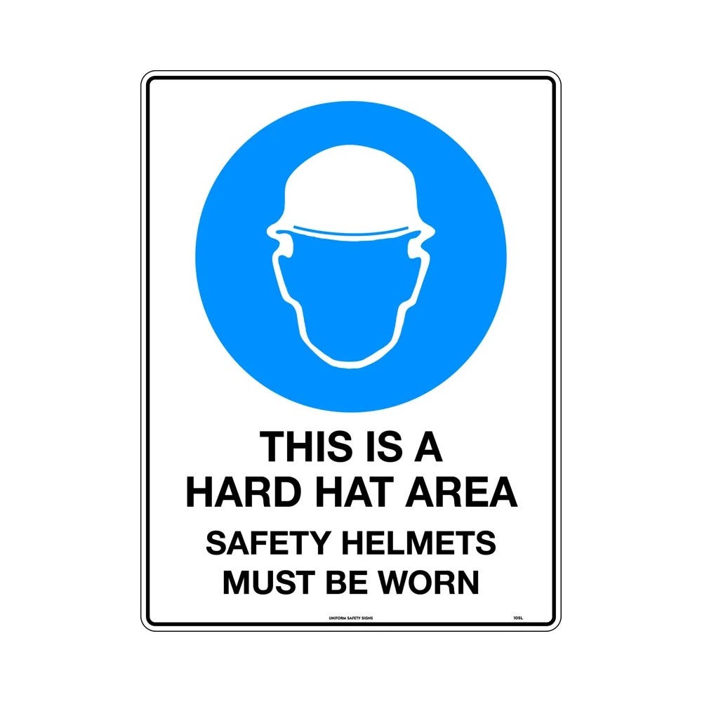 Sign THIS IS A HARD HAT AREA SAFETY HELMETS MUST BE WORN 450 X 300mm Metal_312012_105LSM