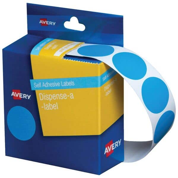 Avery Circle Dispenser Labels Removable 24mm Diameter Pk 500 Light Blue 1070301 41889