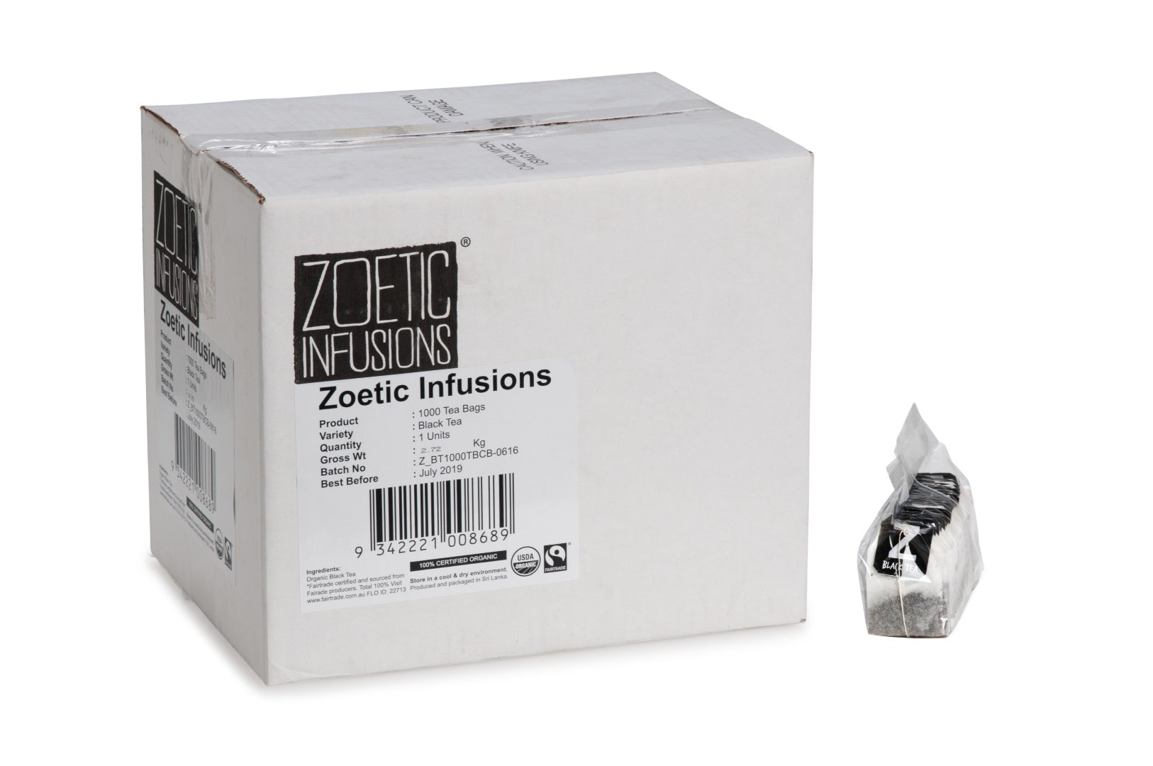 Zoetic Organic Fairtrade Bulk Tea Bag Black Tea Pkt 1000_1070466_Z_BT1000TBCB
