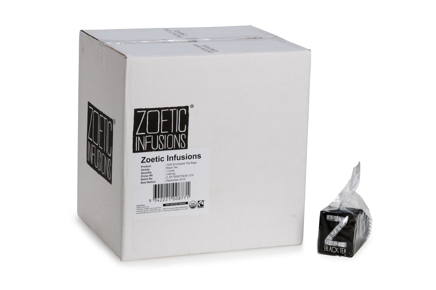 Zoetic Organic Fairtrade Enveloped Bulk Tea Bag Black Tea Pkt 1000_1070467_Z_BT1000ETBCB